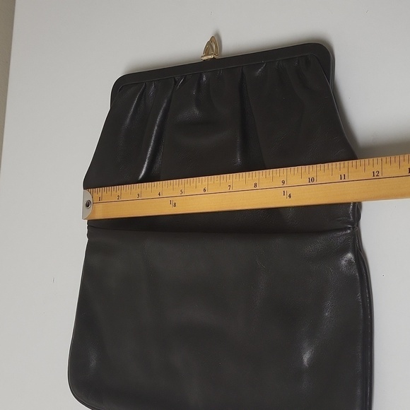 VINTAGE Foldable black Leather Clutch - Picture 12 of 16